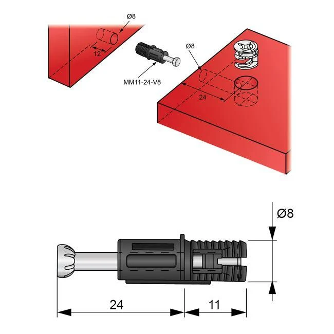 Einschraubdübel zum erweitern L24mm, Ø8mm (100 Stk.)