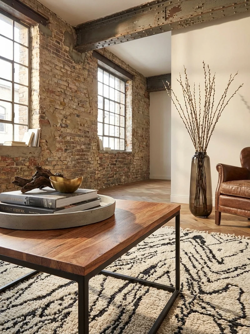 Couchtisch Industrial, Akazienholz mit Eisengestell, handgefertigt, robust und stabil