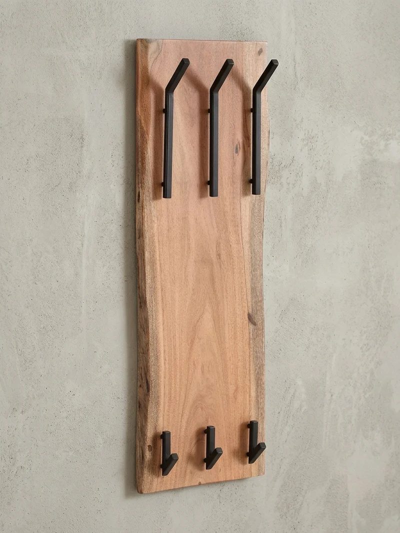 Wandgarderobe Akazie Massivholz Metall Modern 35,5x11x100 cm mit Naturkante