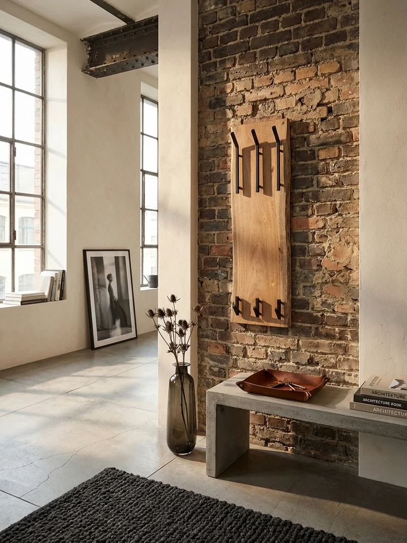 Wandgarderobe Akazie Massivholz Metall Modern 35,5x11x100 cm mit Naturkante