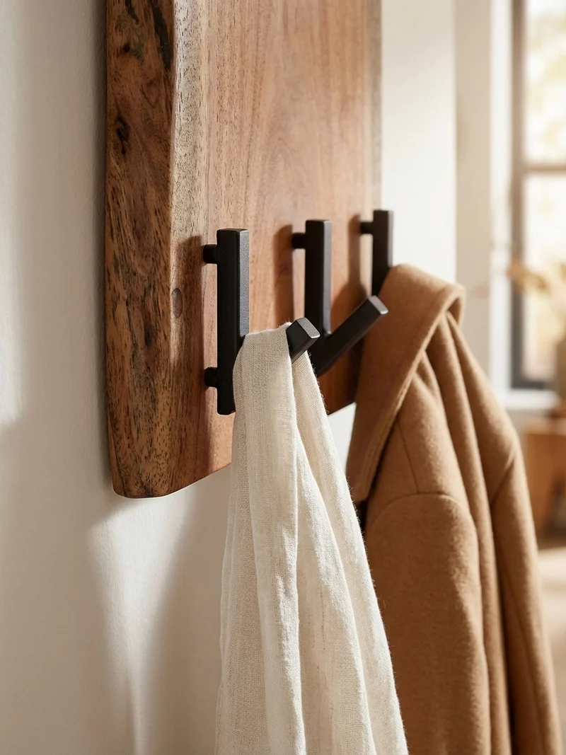 Wandgarderobe Akazie Massivholz Metall Modern 35,5x11x100 cm mit Naturkante