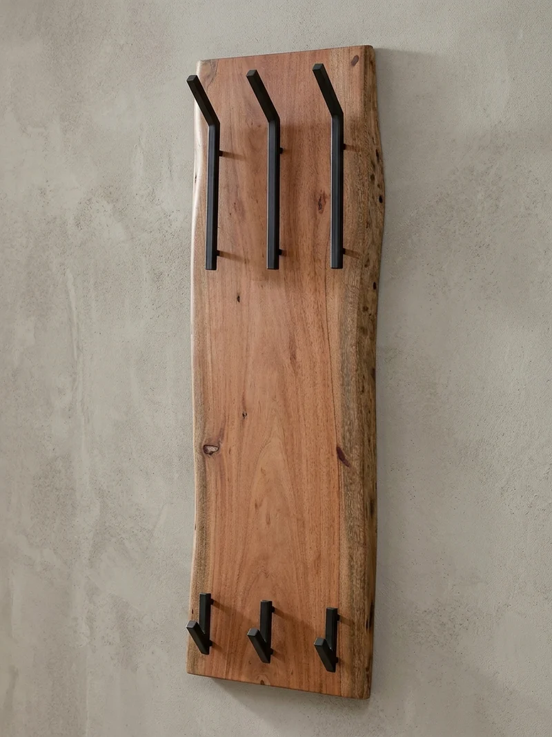 Wandgarderobe Akazie Massivholz Metall Modern 35,5x11x100 cm mit Naturkante