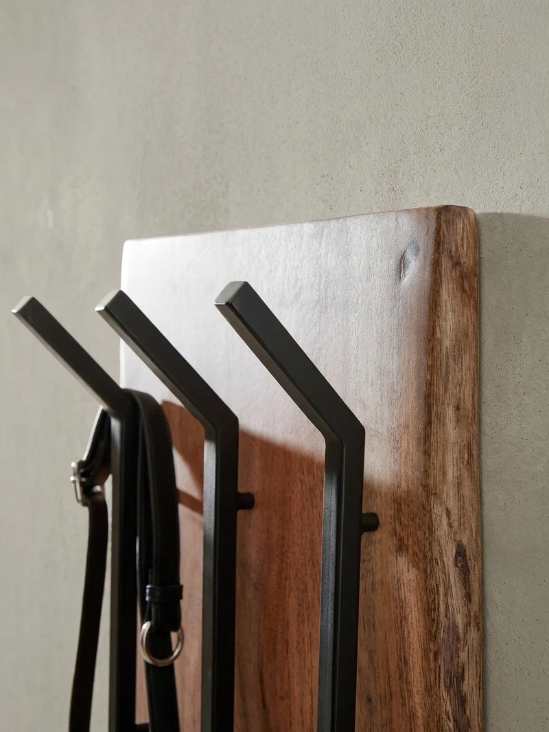 Wandgarderobe Akazie Massivholz Metall Modern 35,5x11x100 cm mit Naturkante