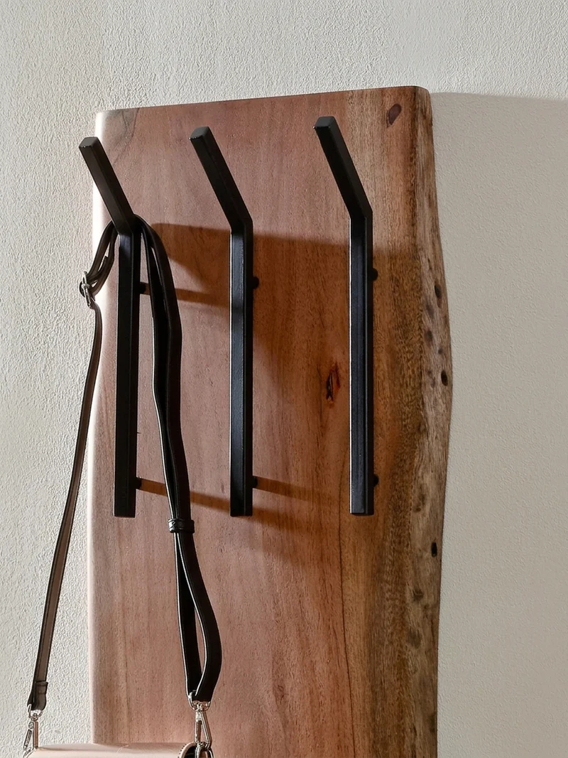 Wandgarderobe Akazie Massivholz Metall Modern 35,5x11x100 cm mit Naturkante