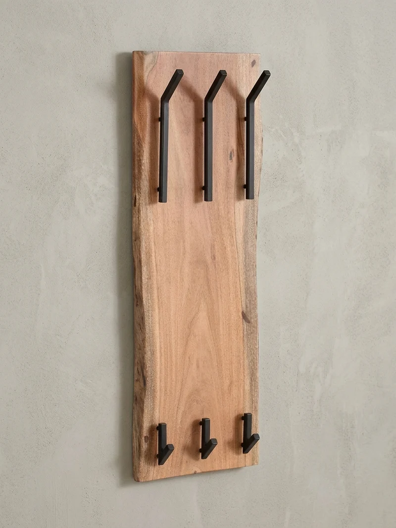 Wandgarderobe Akazie Massivholz Metall Modern 35,5x11x100 cm mit Naturkante