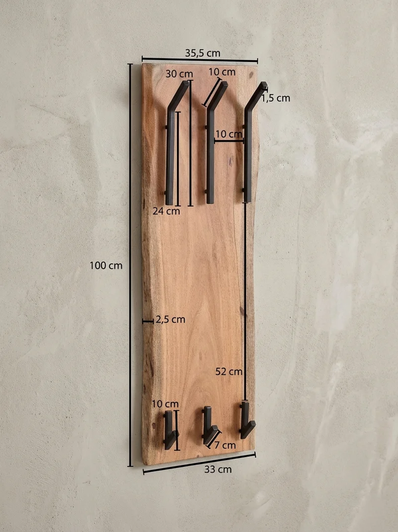 Wandgarderobe Akazie Massivholz Metall Modern 35,5x11x100 cm mit Naturkante