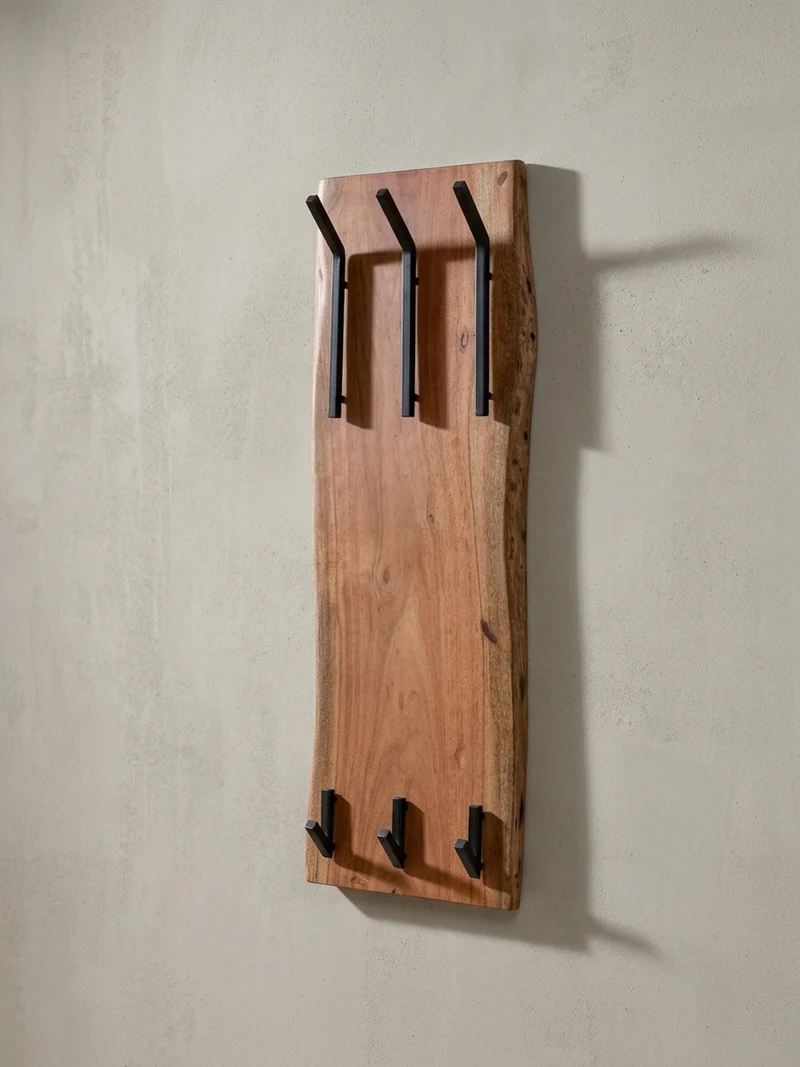 Wandgarderobe Akazie Massivholz Metall Modern 35,5x11x100 cm mit Naturkante