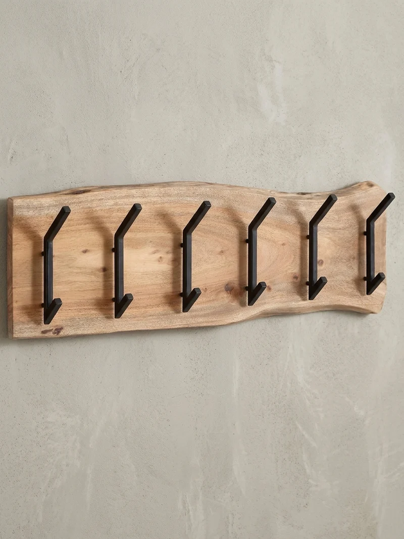 Wandgarderobe Akazie Massivholz Metall Modern 100x29x12,5 cm mit Baumkante