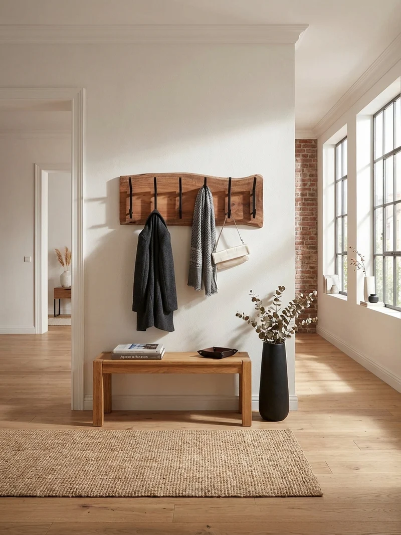 Wandgarderobe Akazie Massivholz Metall Modern 100x29x12,5 cm mit Baumkante