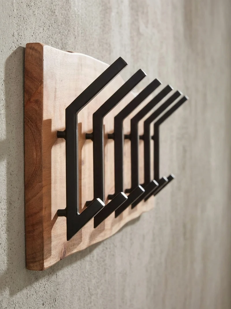 Wandgarderobe Akazie Massivholz Metall Modern 100x29x12,5 cm mit Baumkante