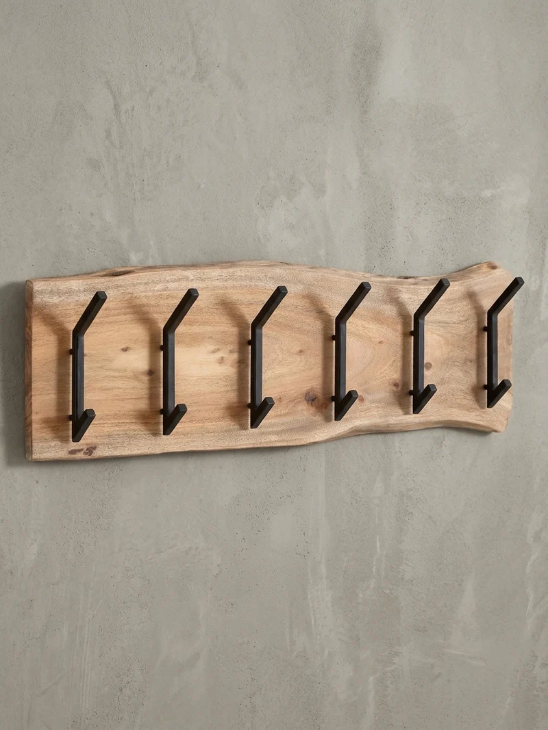 Wandgarderobe Akazie Massivholz Metall Modern 100x29x12,5 cm mit Baumkante