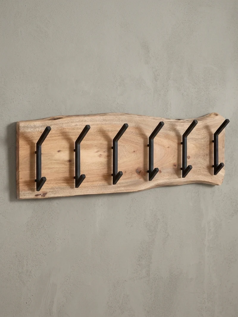 Wandgarderobe Akazie Massivholz Metall Modern 100x29x12,5 cm mit Baumkante