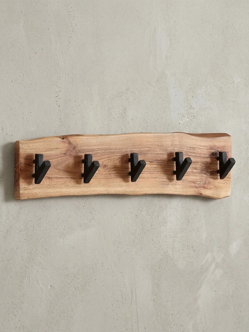 Wandgarderobe Akazie Massivholz Metall Modern 60x17x9 cm mit Naturkante