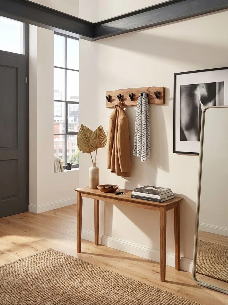 Wandgarderobe Akazie Massivholz Metall Modern 60x17x9 cm mit Naturkante