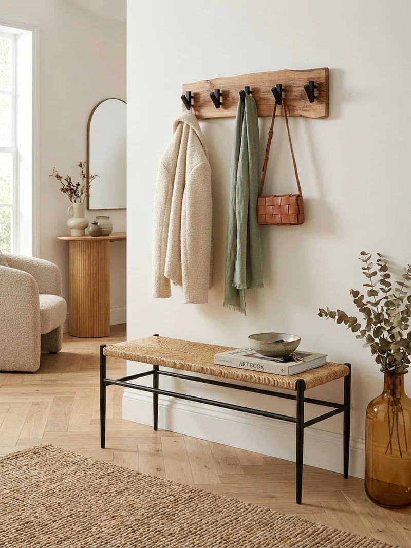 Wandgarderobe Akazie Massivholz Metall Modern 60x17x9 cm mit Naturkante