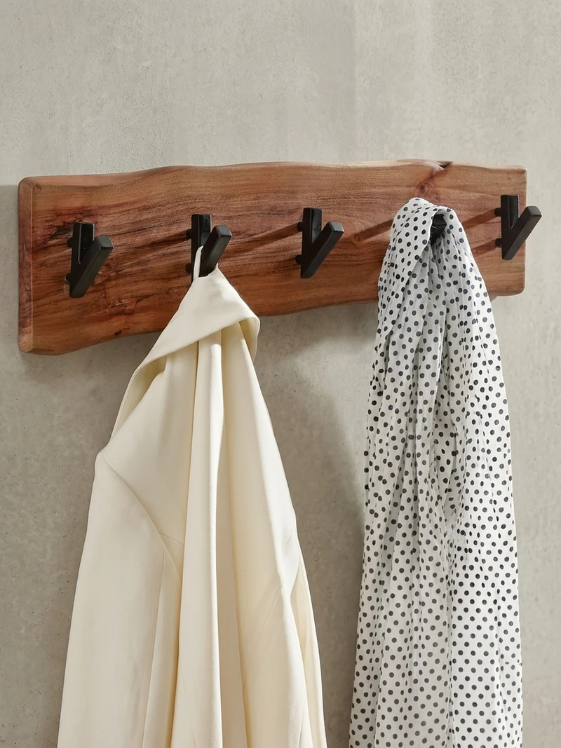Wandgarderobe Akazie Massivholz Metall Modern 60x17x9 cm mit Naturkante