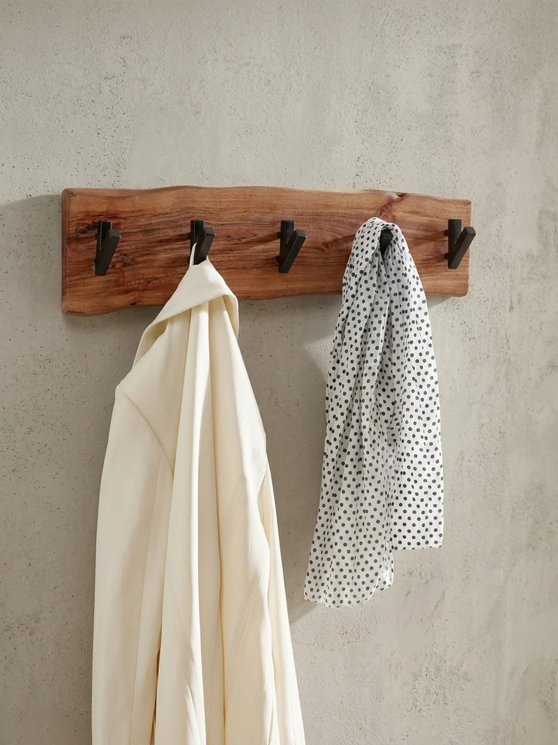 Wandgarderobe Akazie Massivholz Metall Modern 60x17x9 cm mit Naturkante