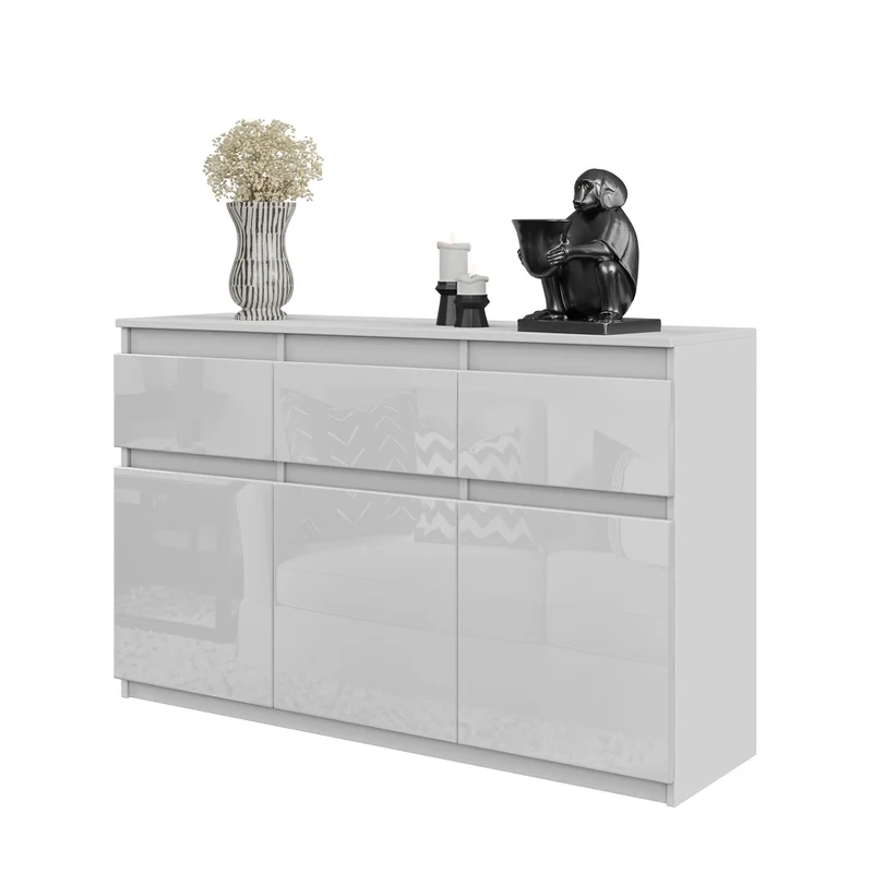 NOAH - Kommode / Sideboard mit 3 Schubladen und 3 Türen - Weiß Matt / Weiß Gloss H75cm B120cm T35cm