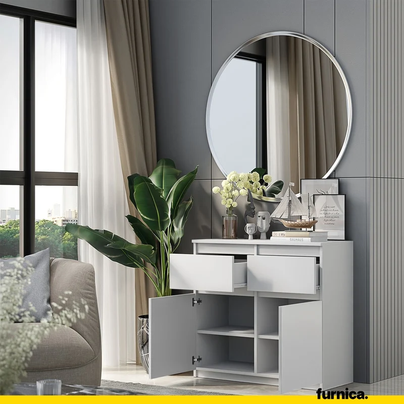 NOAH - Kommode / Sideboard mit 2 Schubladen und 2 Türen - Weiß Matt H75cm B80cm T35cm