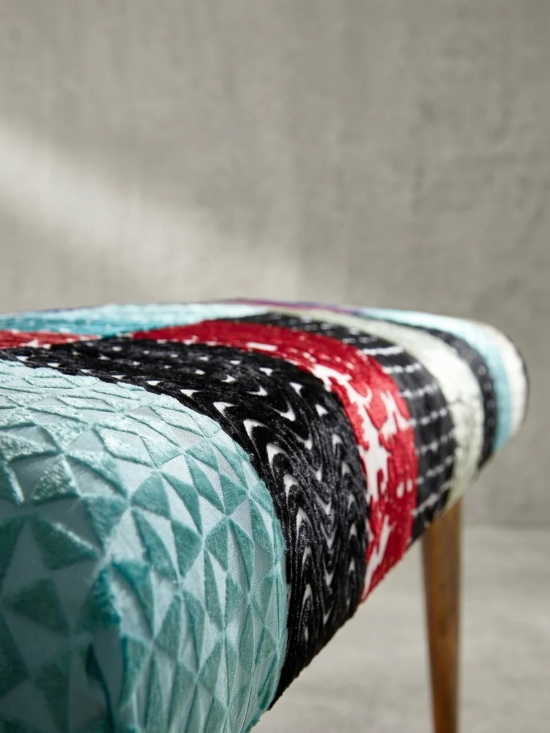 Sitzbank – Patchwork-Stoff, Massivholzbeine