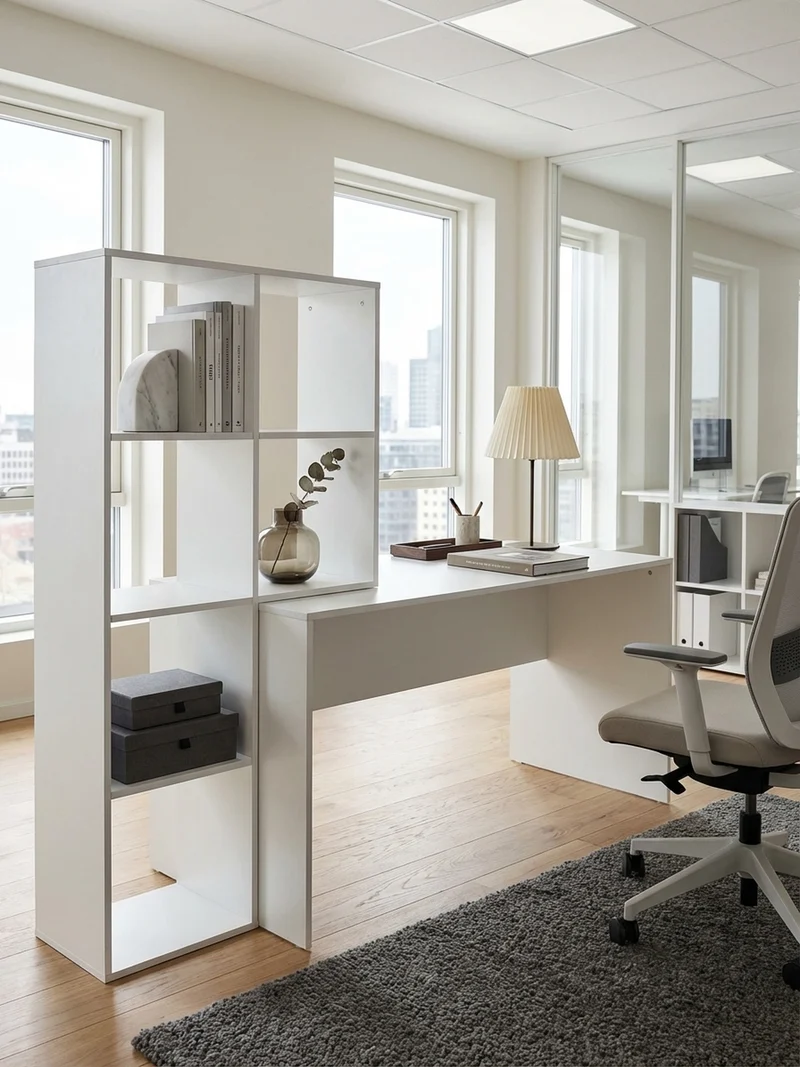 Schreibtisch – mit Regal, groß, puristisches Design, Melaminharzbeschichtung