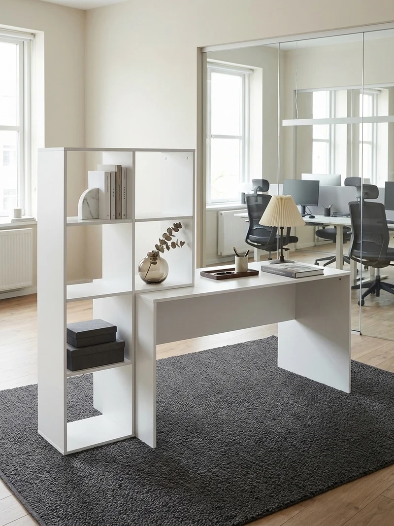 Schreibtisch – mit Regal, groß, puristisches Design, Melaminharzbeschichtung