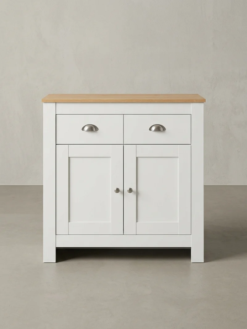 Sideboard – Eiche/Weiß, 2 Schubladen, melaminbeschichtet, modern