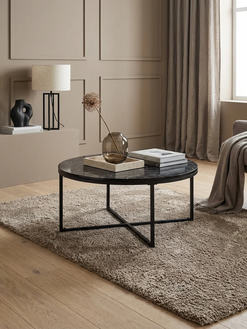 Couchtisch mit Marmor-Optik und Hochglanz-Finish, rund