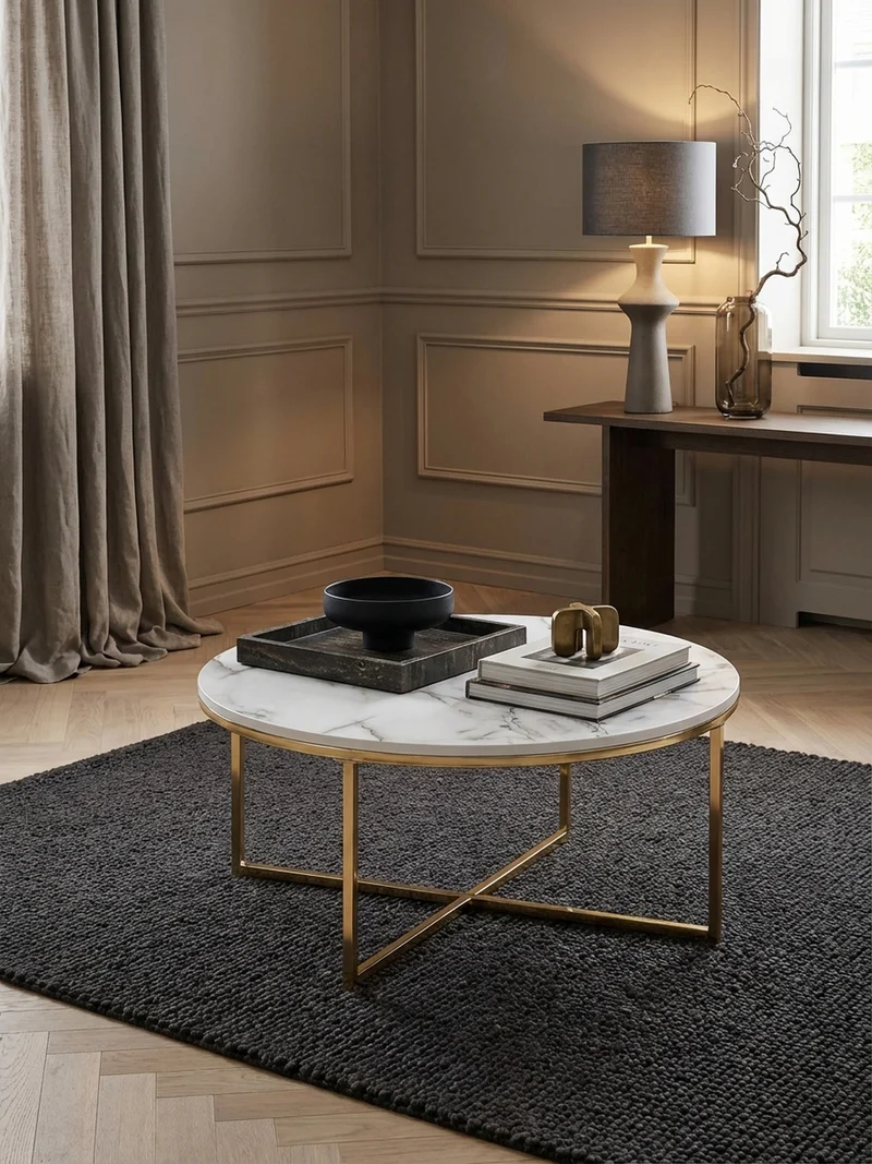 Couchtisch mit Marmor-Optik und Hochglanz-Finish, rund
