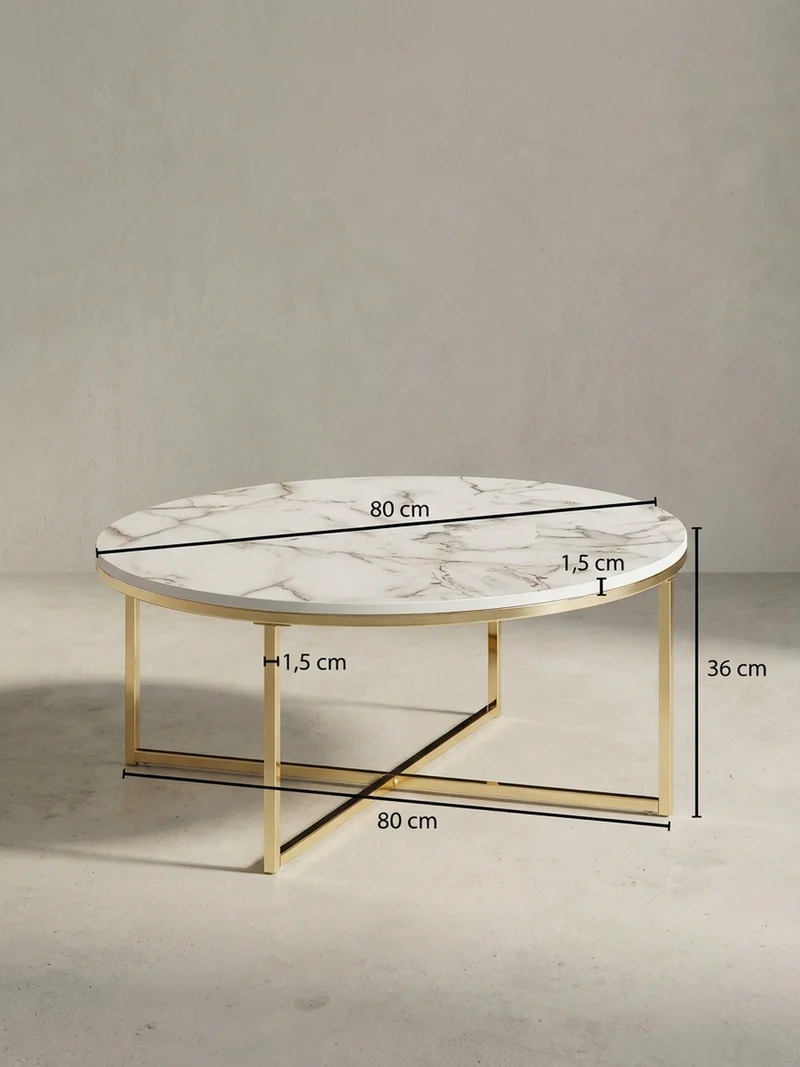 Couchtisch mit Marmor-Optik und Hochglanz-Finish, rund