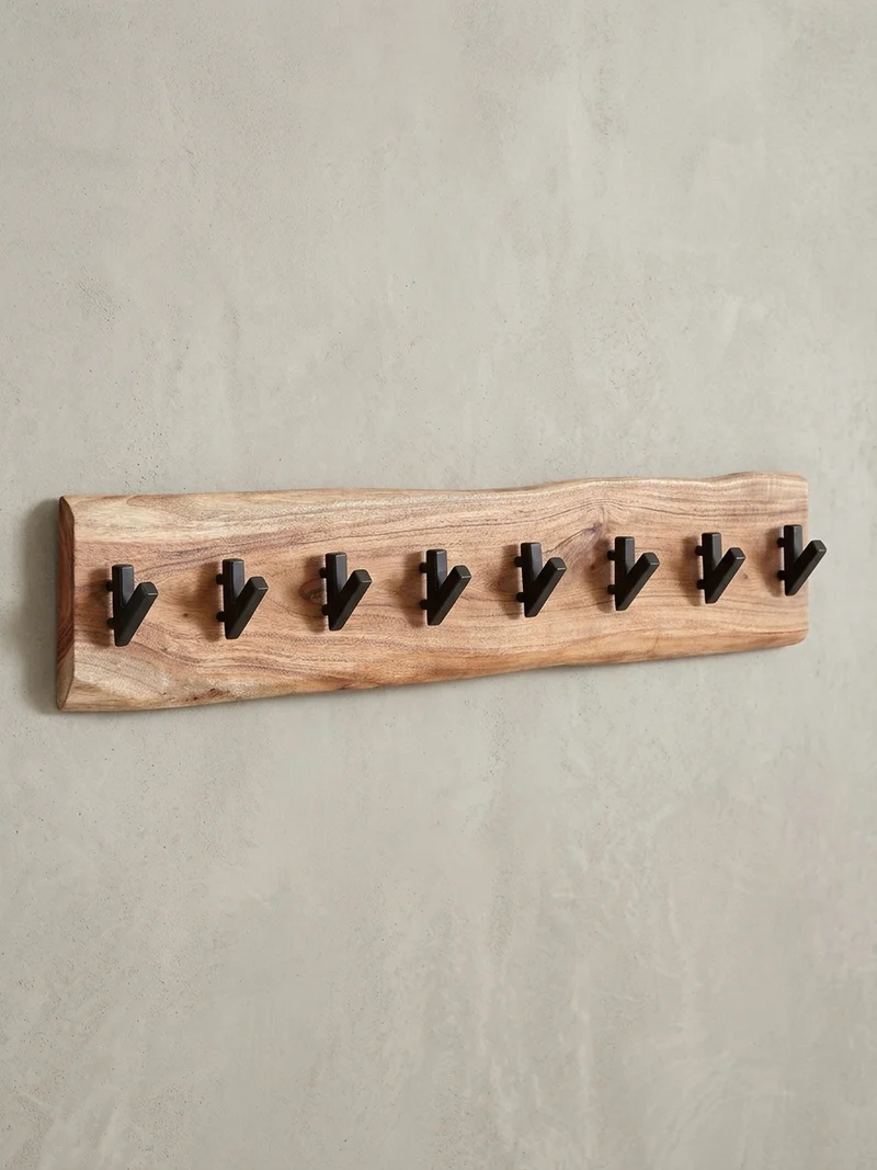 Wandgarderobe Massivholz Metall Modern mit Baumkante und 8 Haken