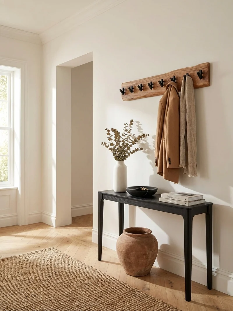 Wandgarderobe Massivholz Metall Modern mit Baumkante und 8 Haken