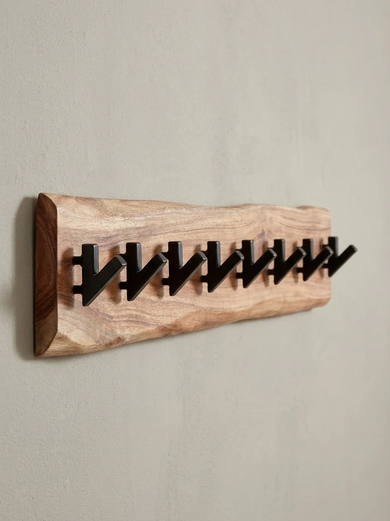 Wandgarderobe Massivholz Metall Modern mit Baumkante und 8 Haken