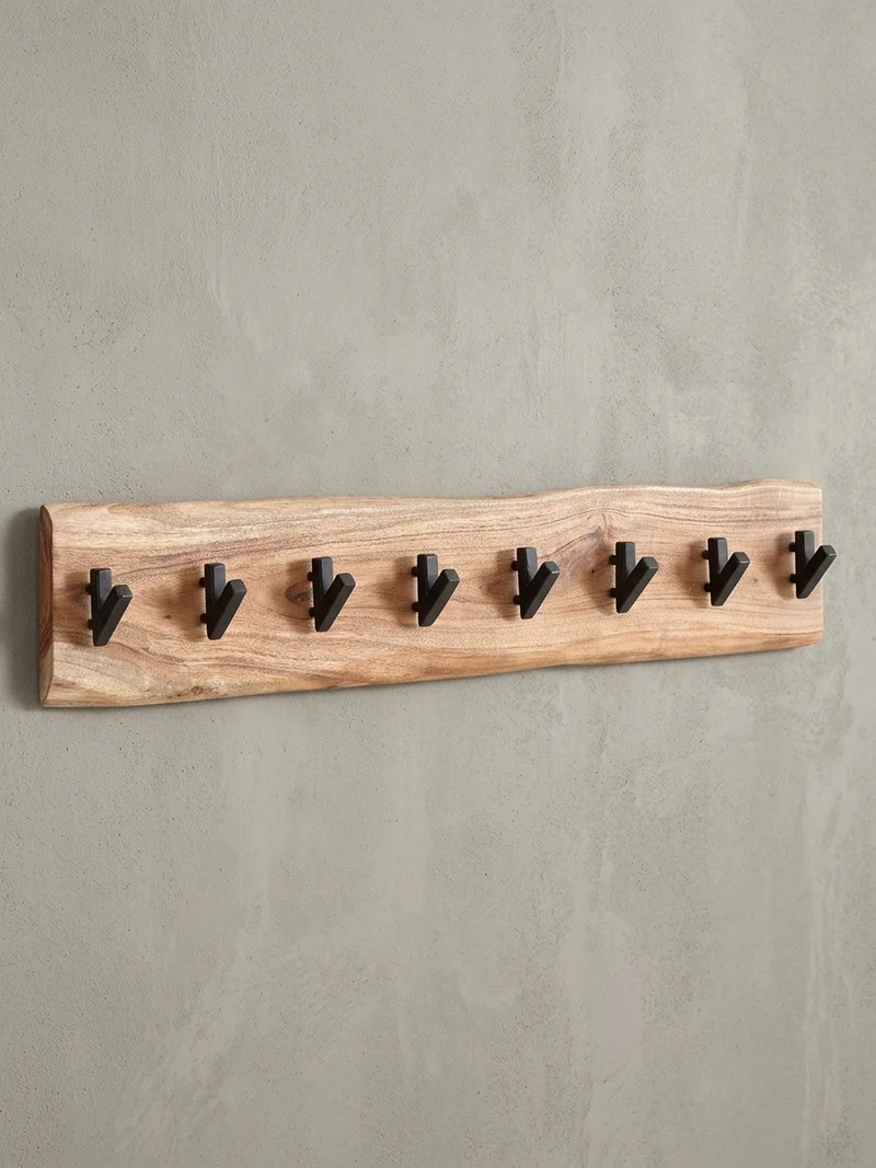 Wandgarderobe Massivholz Metall Modern mit Baumkante und 8 Haken
