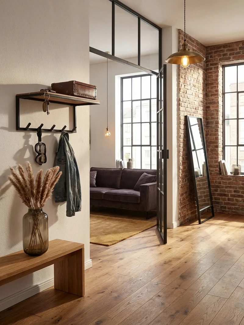 Wandgarderobe Akazie Massivholz Metall Modern 70x27x30 cm mit Hakenleiste und Ablage