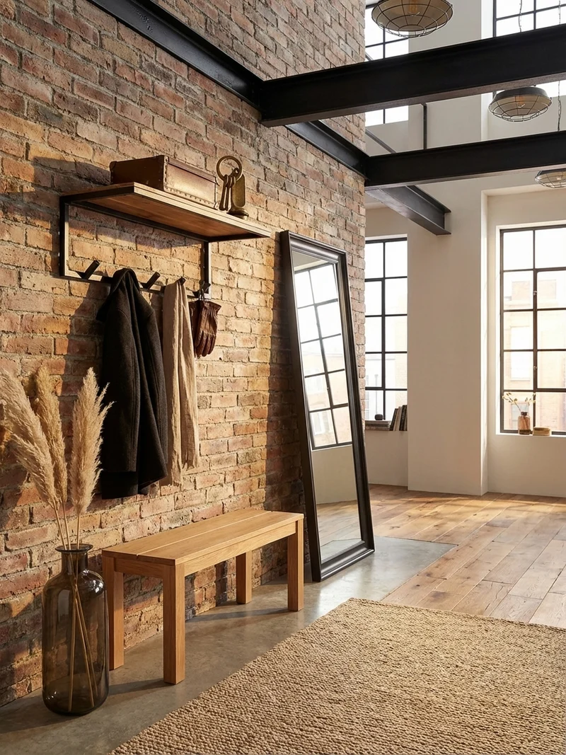 Wandgarderobe Akazie Massivholz Metall Modern 70x27x30 cm mit Hakenleiste und Ablage