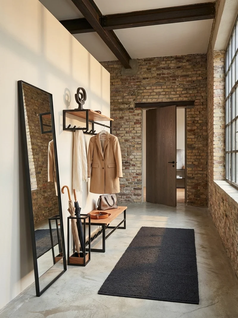 Wandgarderobe Akazie Massivholz Metall Modern mit Baumkante