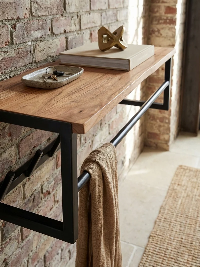 Wandgarderobe Akazie Massivholz Metall Modern mit Baumkante
