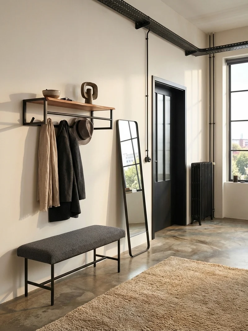 Wandgarderobe Akazie Massivholz Metall Modern mit Baumkante