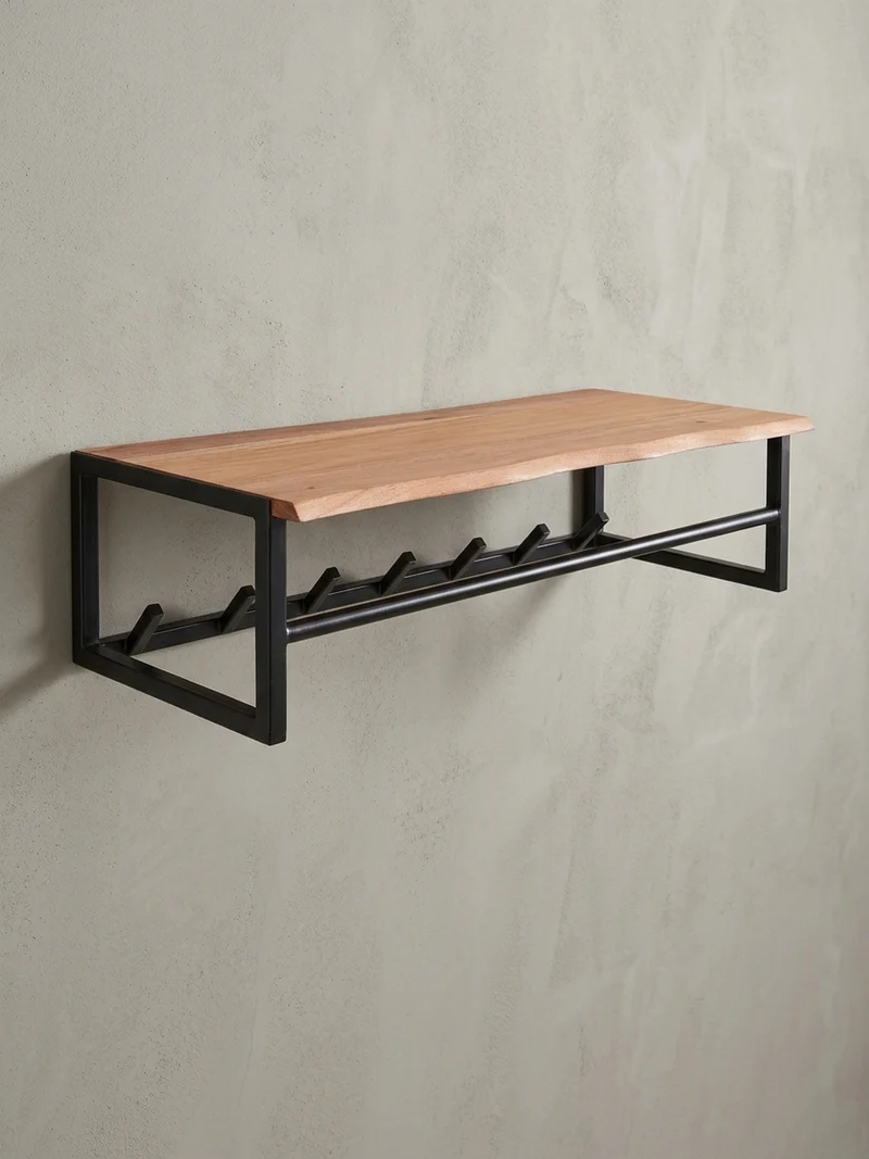 Wandgarderobe Akazie Massivholz Metall Modern mit Baumkante