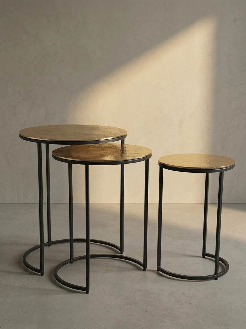Satztisch Set – 3-teilig Rund Aluminium Gold Schwarz