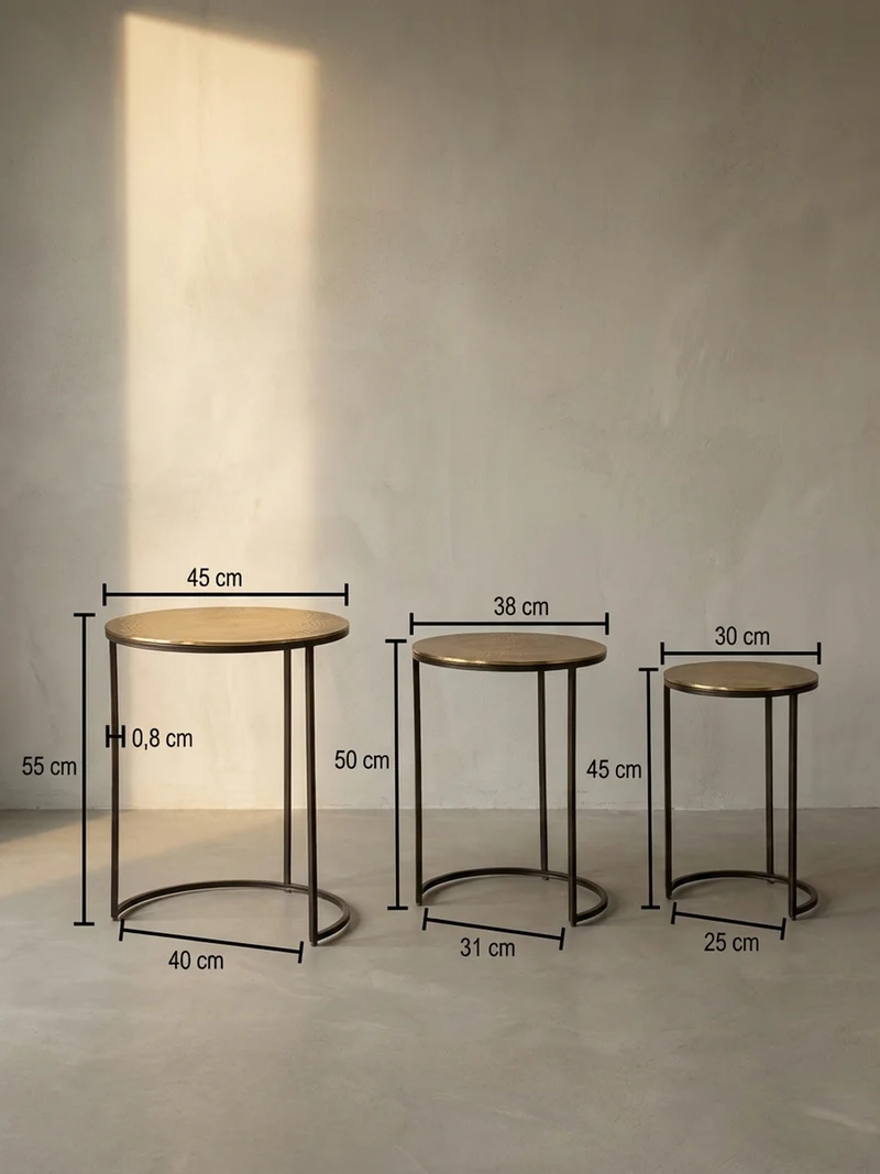 Satztisch Set – 3-teilig Rund Aluminium Gold Schwarz