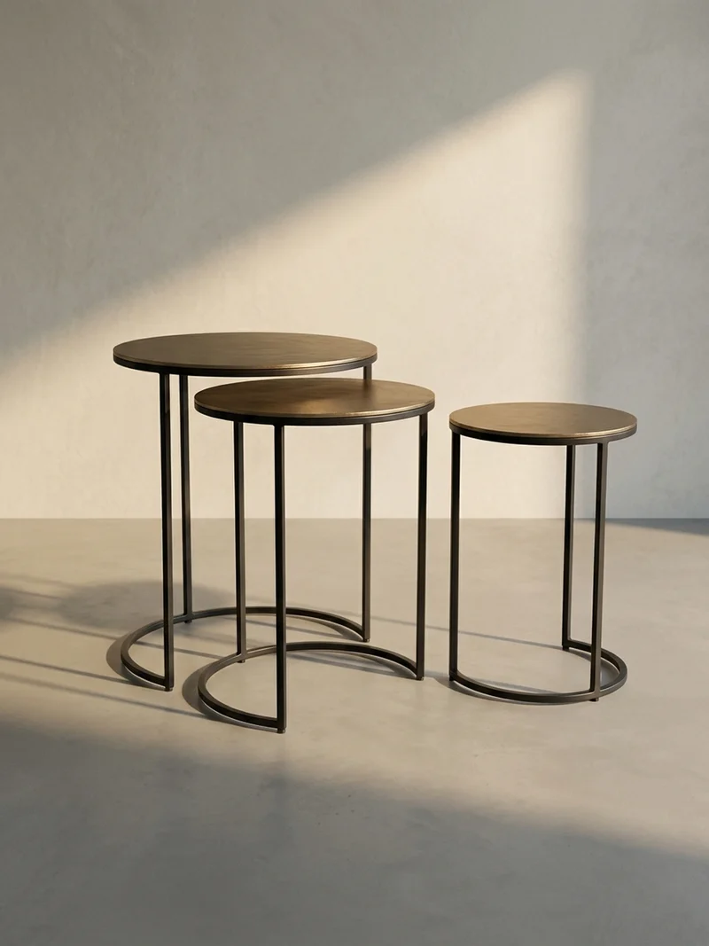 Satztisch Set – 3-teilig Rund Aluminium Gold Schwarz