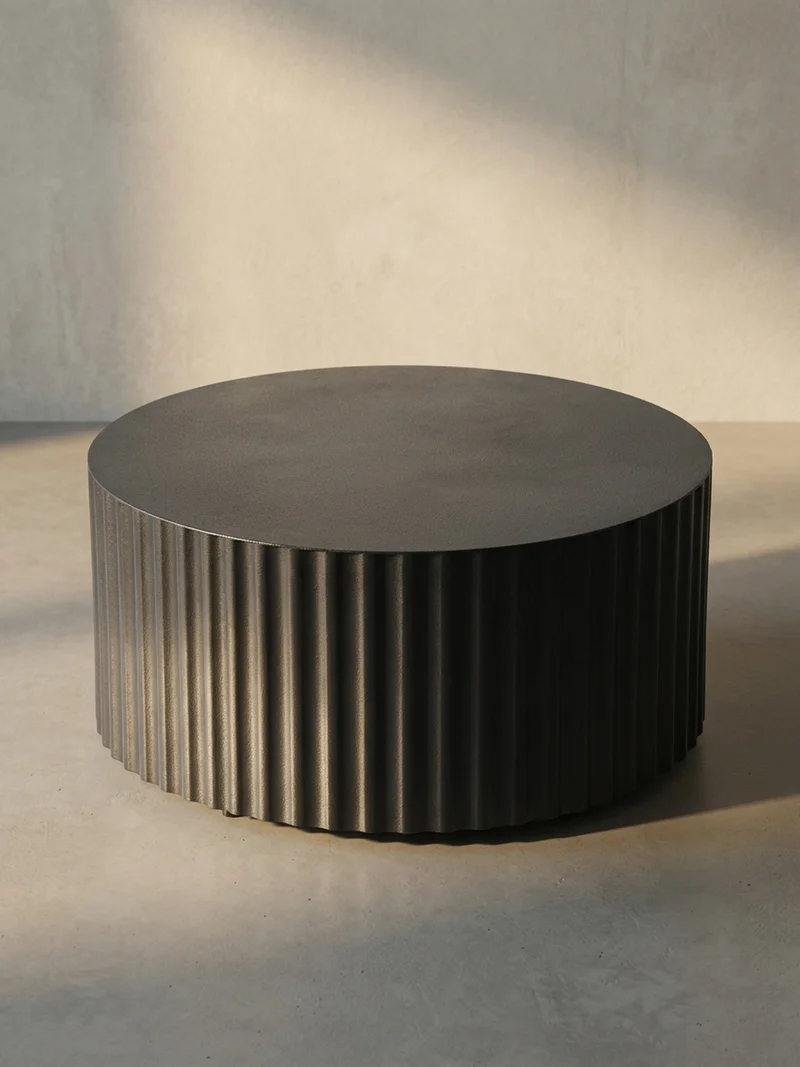 Sofatisch Rund, Schwarz Metall, Wellenmuster, Maße 67x67x31 cm