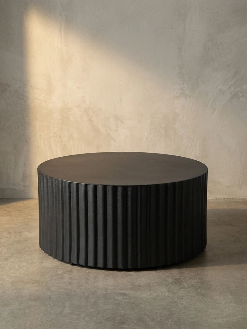 Sofatisch Rund, Schwarz Metall, Wellenmuster, Maße 67x67x31 cm
