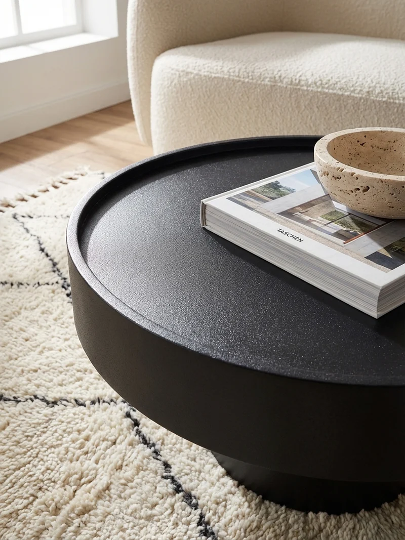 Couchtisch Schwarz Metall, Pilz-Design, Maße 60x60x36 cm