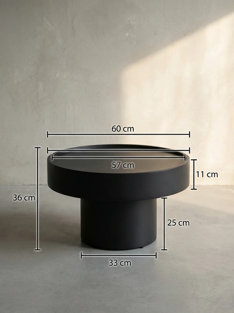 Couchtisch Schwarz Metall, Pilz-Design, Maße 60x60x36 cm