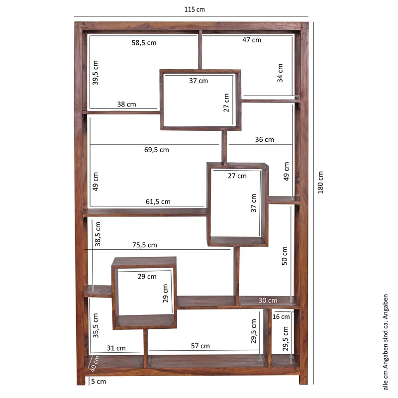 Bücherregal – Naturholz, 115x180 cm, Landhausstil, mit Ablagefächern
