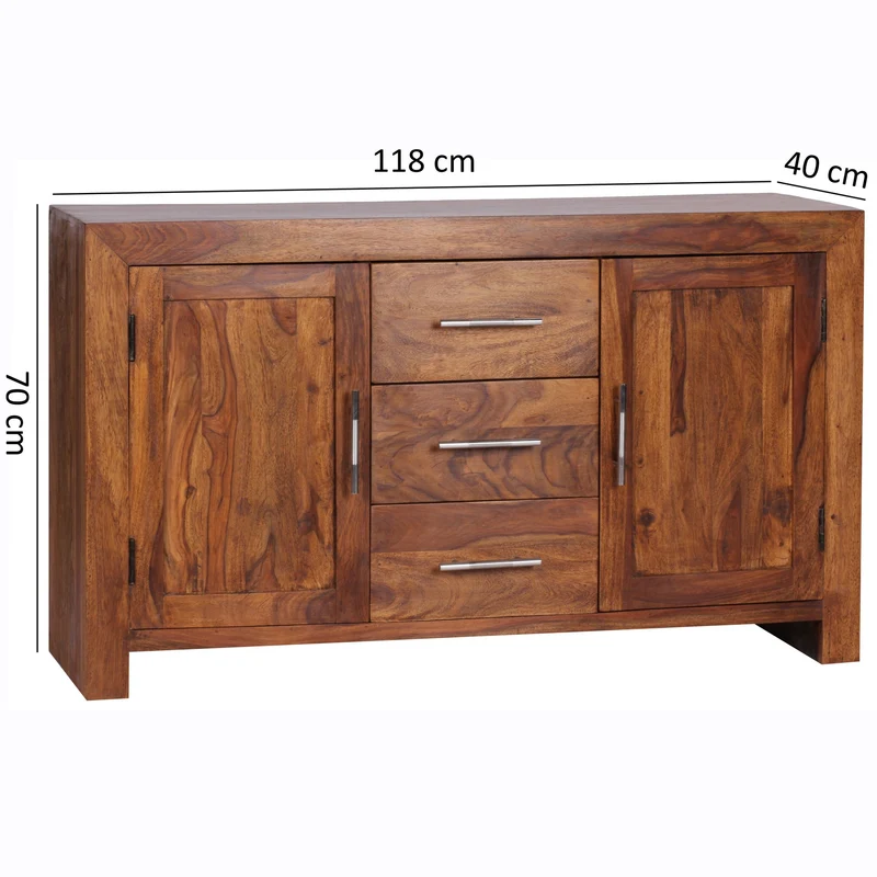 Sideboard – Massivholz, 3 Schubladen, 2 Türen, Landhausstil