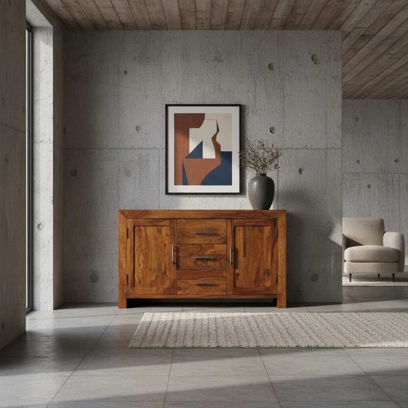 Sideboard – Massivholz, 3 Schubladen, 2 Türen, Landhausstil